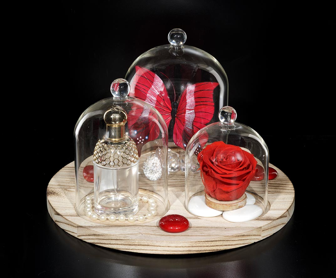 cloche en verre fleuriste rose éternelle
